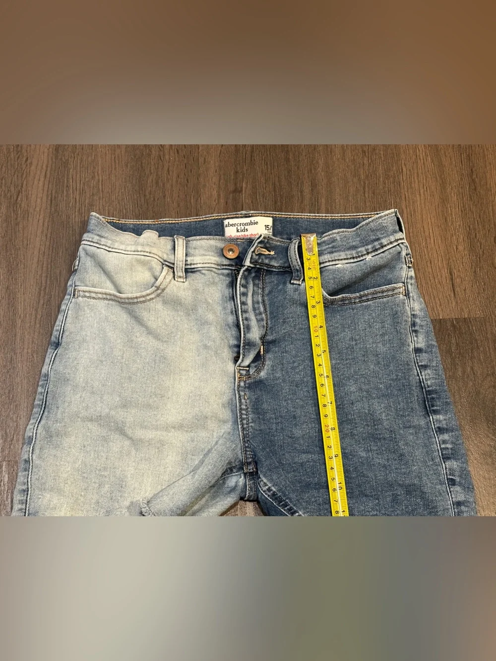 Abercrombie Kids Girls 15/16 Two Tone High Rise Denim Bike Shorts Raw Hem